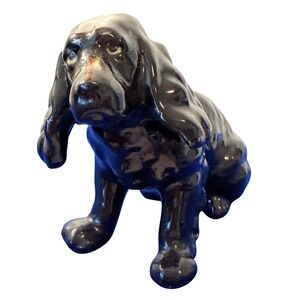 Vintage Black Cocker Spaniel Ceramic Figurine MK Japan Glossy Dog Statue 5 inch